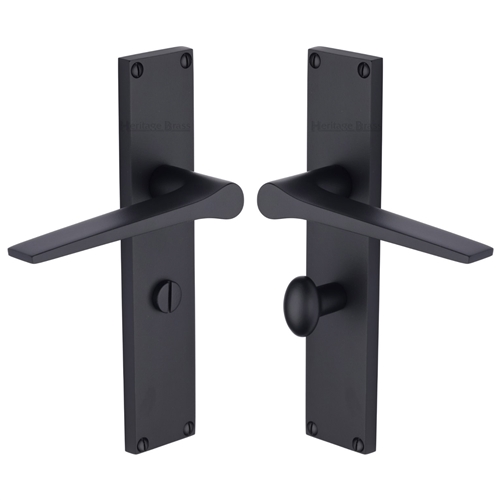 Heritage Brass Gio Bathroom Set Door Handle on 200mm Plate BKMT Matt Black VT8130-BKMT