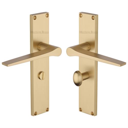 Heritage Brass Gio Bathroom Set Door Handle on 200mm Plate SB Satin Brass VT8130-SB