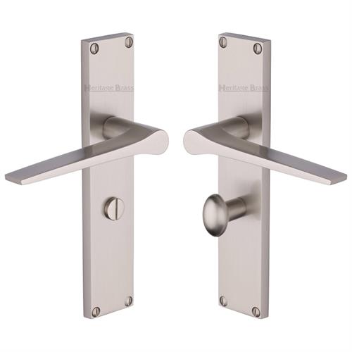 Heritage Brass Gio Bathroom Set Door Handle on 200mm Plate SN Satin Nickel VT8130-SN