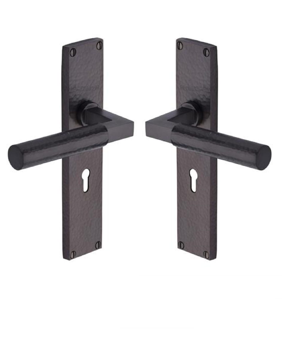 Heritage Brass Bauhaus Hammered Lever Lock on 200mm Plate MB Matt Bronze VTH4300-MB