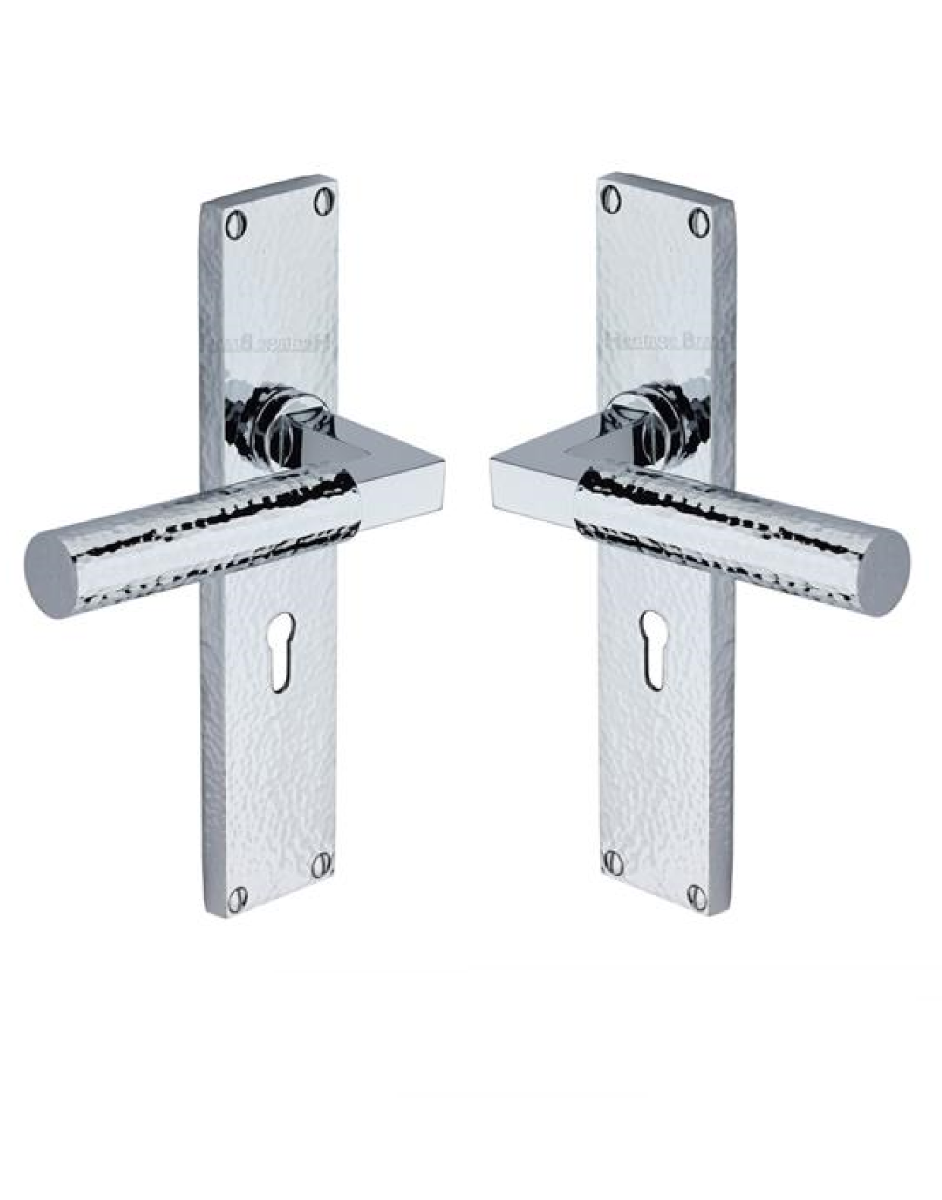 Heritage Brass Bauhaus Hammered Lever Lock on 200mm Plate PC Polished Chrome VTH4300-PC