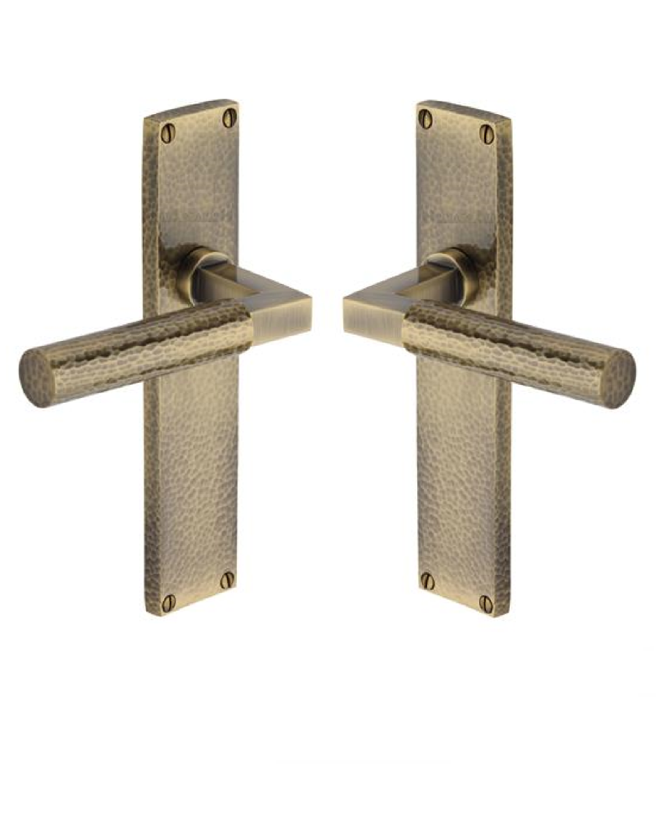 Heritage Brass Bauhaus Hammered Lever Latch on 200mm Plate AT Antique Brass VTH4310-AT