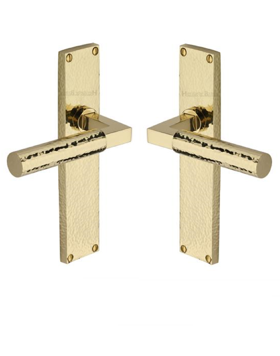 Heritage Brass Bauhaus Hammered Lever Latch on 200mm Plate PB Polished Brass VTH4310-PB