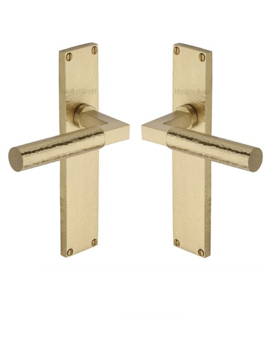 Heritage Brass Bauhaus Hammered Lever Latch on 200mm Plate SB Satin Brass VTH4310-SB