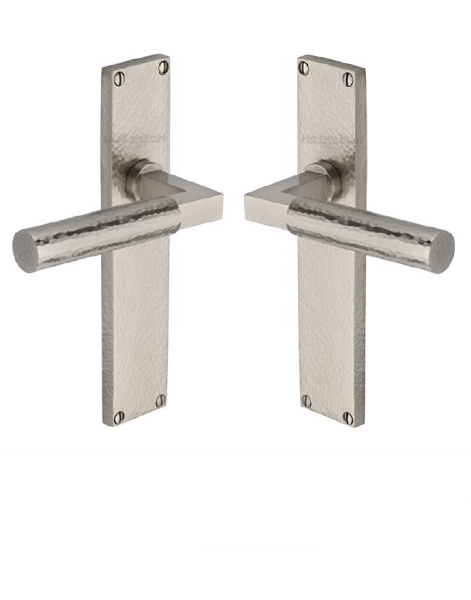 Heritage Brass Bauhaus Hammered Lever Latche on 200mm Plate SN Satin Nickel VTH4310-SN