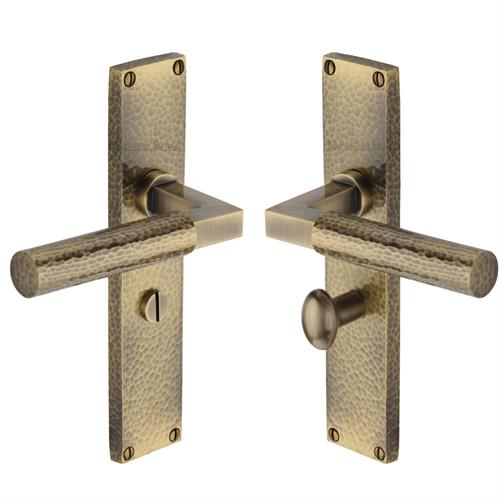 Heritage Brass Bauhaus Hammered Bathroom Set on 200mm Plate AT Antique Brass VTH4330-AT