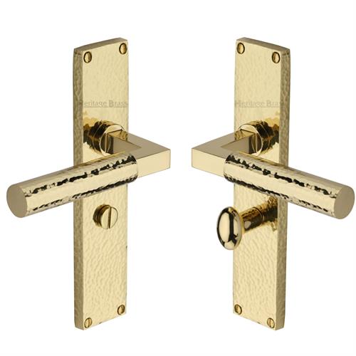Heritage Brass Bauhaus Hammered Bathroom Set on 200mm Plate PB Polished Brass VTH4330-PB