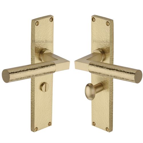 Heritage Brass Bauhaus Hammered Bathroom Set on 200mm Plate SB Satin Brass VTH4330-SB