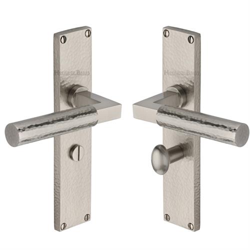 Heritage Brass Bauhaus Hammered Bathroom Set on 200mm Plate SN Satin Nickel VTH4330-SN
