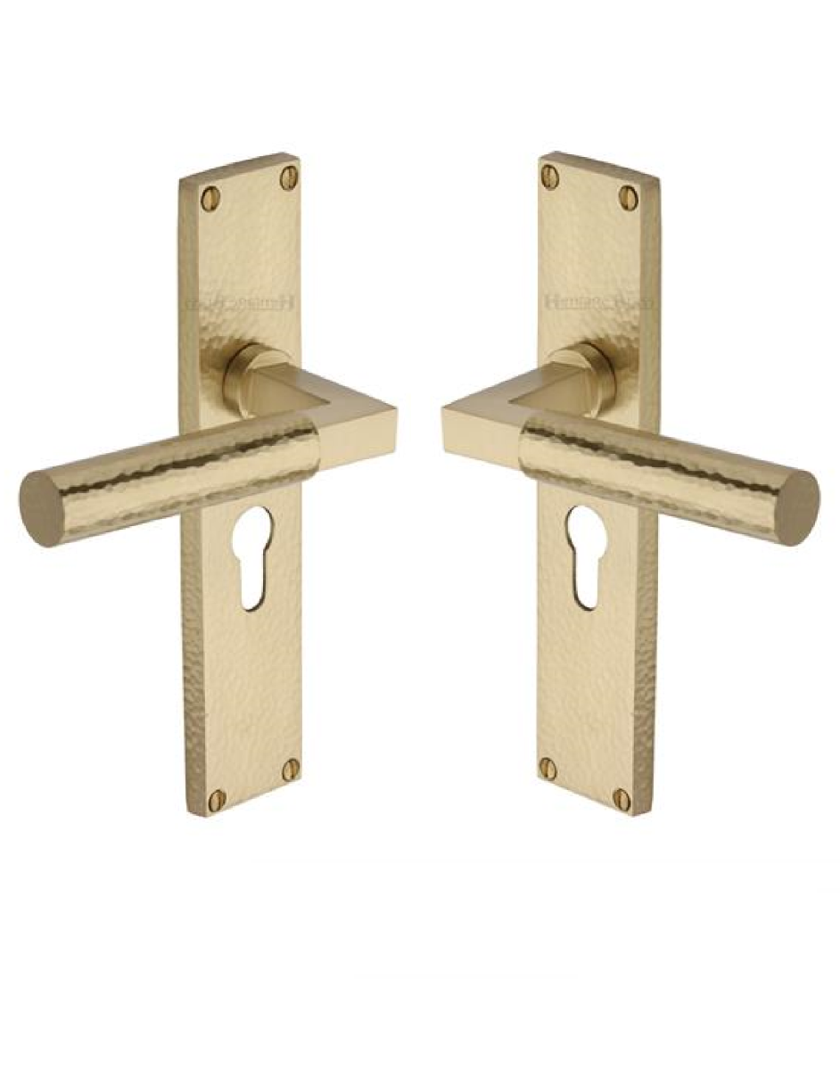 Heritage Brass Bauhaus Hammered Euro Profile on 200mm Plate SB Satin Brass VTH4348-SB
