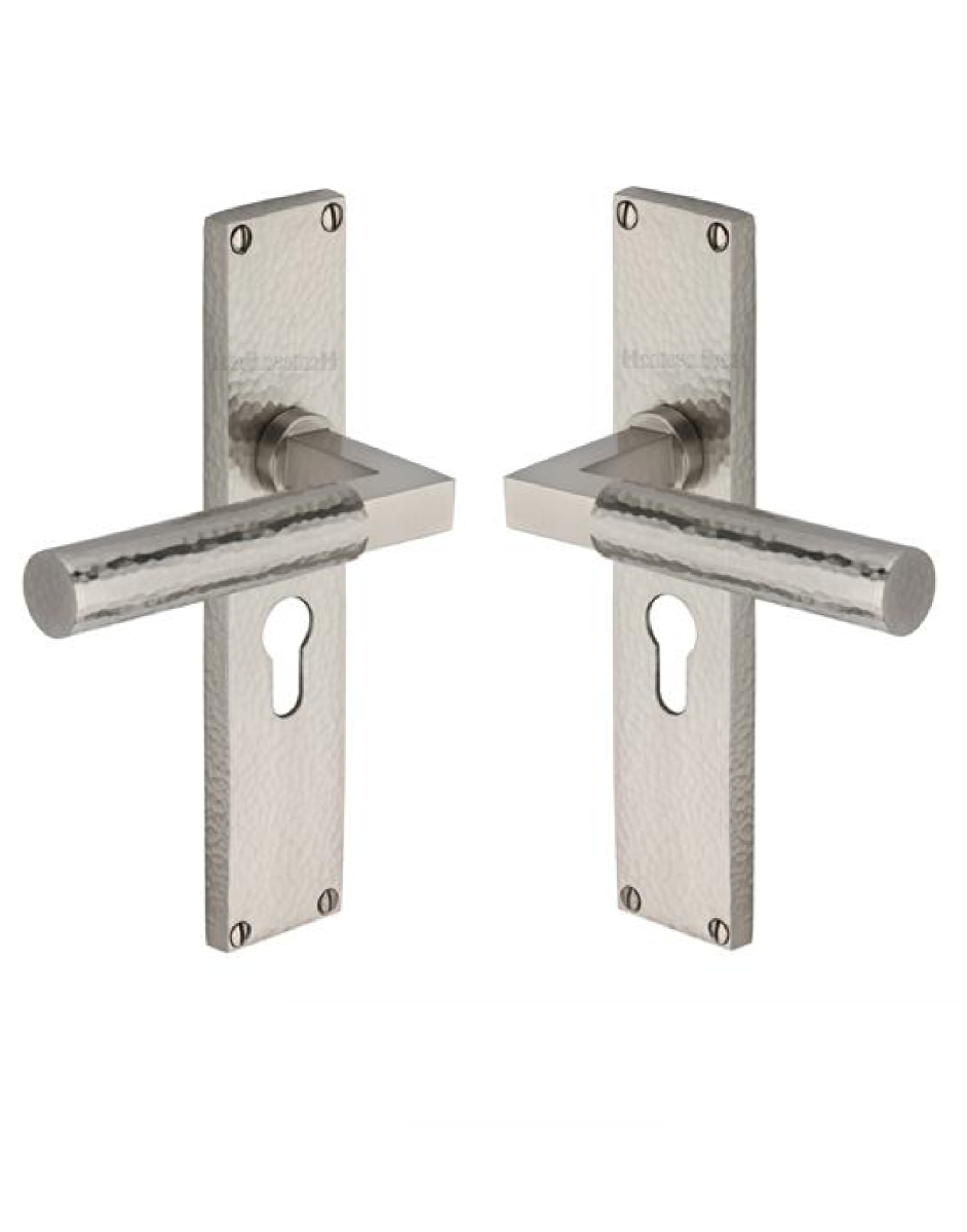 Heritage Brass Bauhaus Hammered Euro Profile on 200mm Plate SN Satin Nickel VTH4348-SN