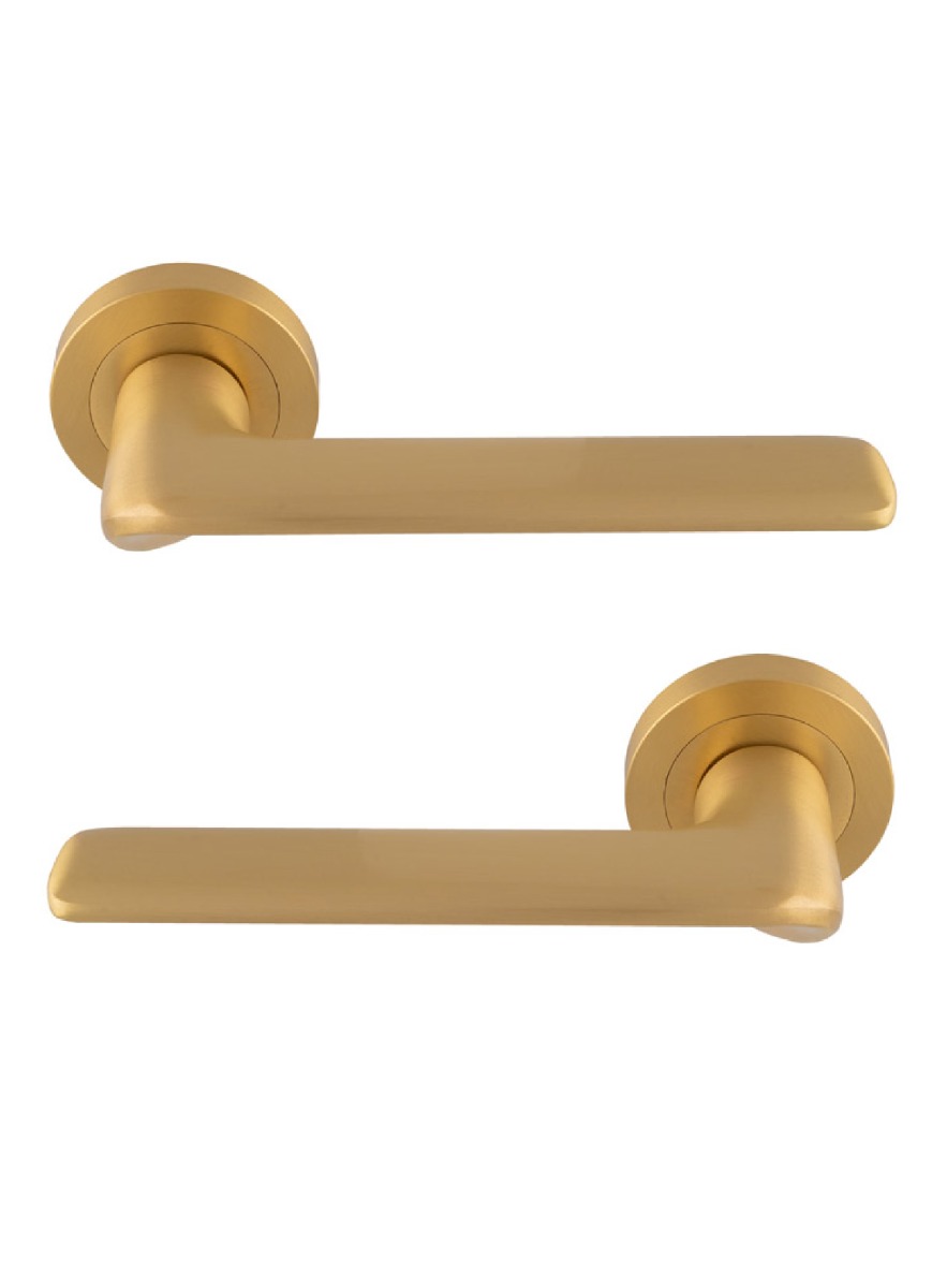 Manital Vortex Door Handle on Rose - Satin Brass
