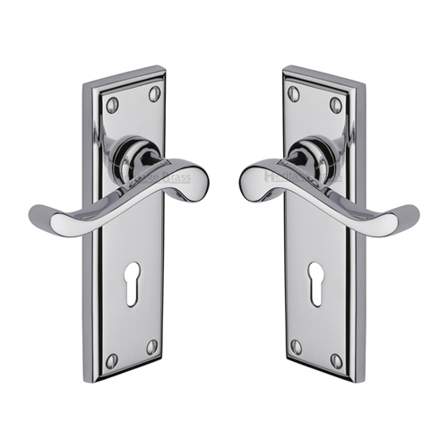 Heritage Brass W3200-PC Door Handle Lever Lock Edwardian Design Polished Chrome finish