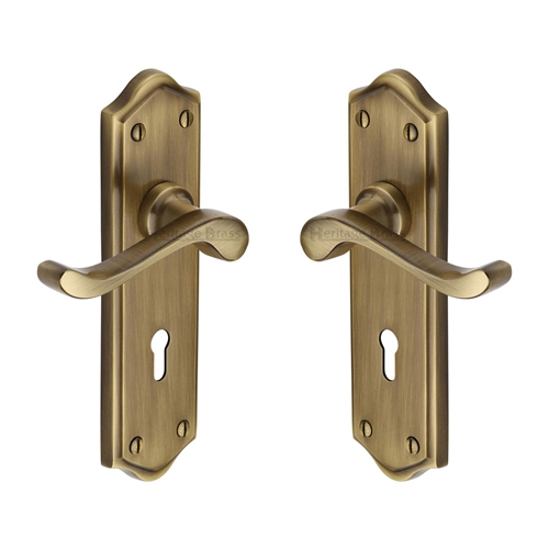 Heritage Brass W4200-AT Door Handle Lever Lock Buckingham Design Antique finish
