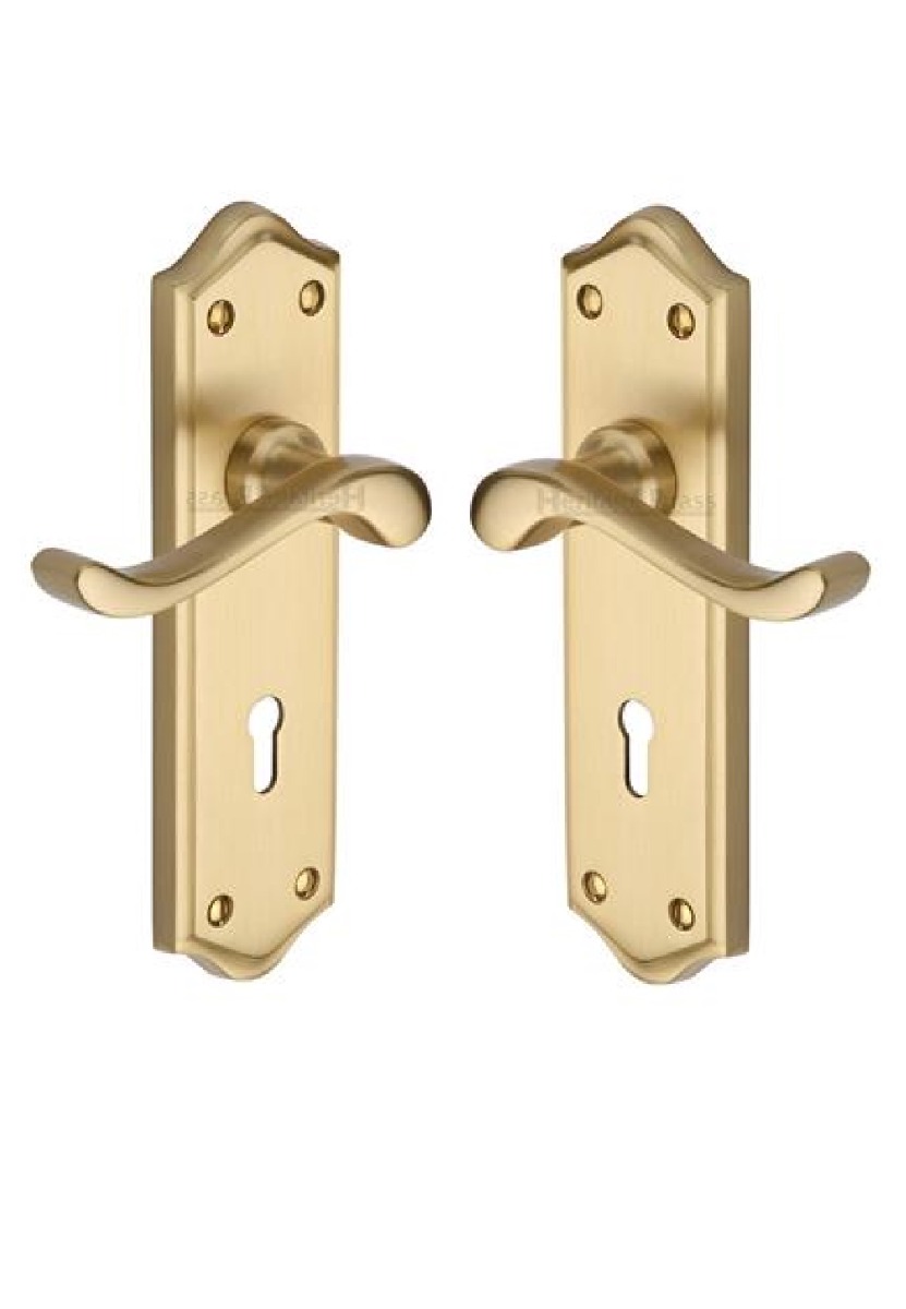 Heritage Brass W4200-SB Door Handle Lever Lock Buckingham Design Satin Brass finish