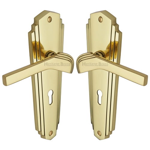 Heritage Brass WAL6500-PB Door Handle Lever Lock Waldorf Design Polished Brass finish