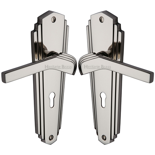 Heritage Brass WAL6500-PNF Door Handle Lever Lock Waldorf Design Polished Nickel finish