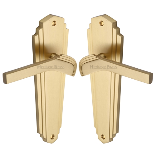 Heritage Brass WAL6510-SB Door Handle Lever Latch Waldorf Design Satin Brass finish