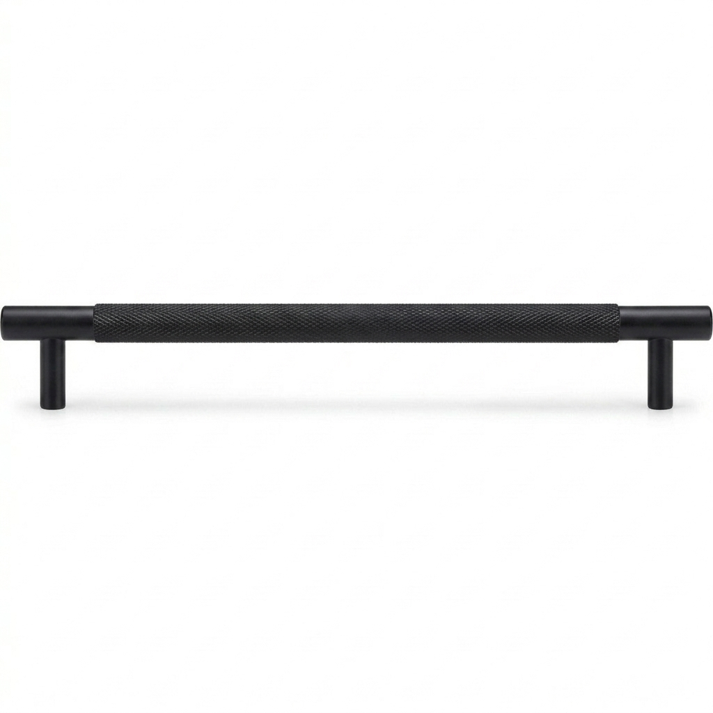 Acre & Clutton Westbrook Knurled Solid Brass Cabinet Handle, 192mm Center-to-Center, 240mm Overall, Matt Black