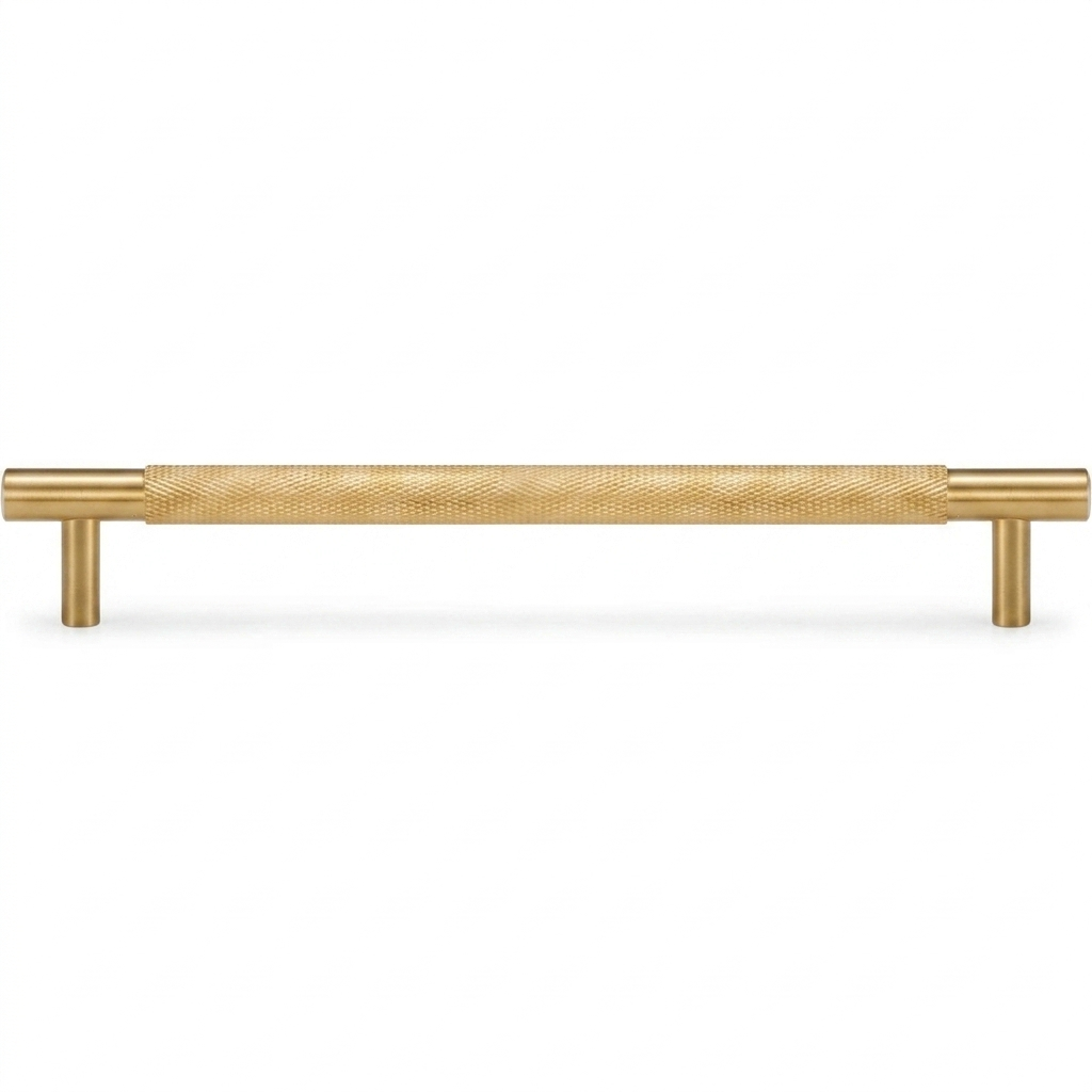 Acre & Clutton Westbrook Knurled Solid Brass Cabinet Handle, 192mm Center-to-Center, 240mm Overall, Satin Brass