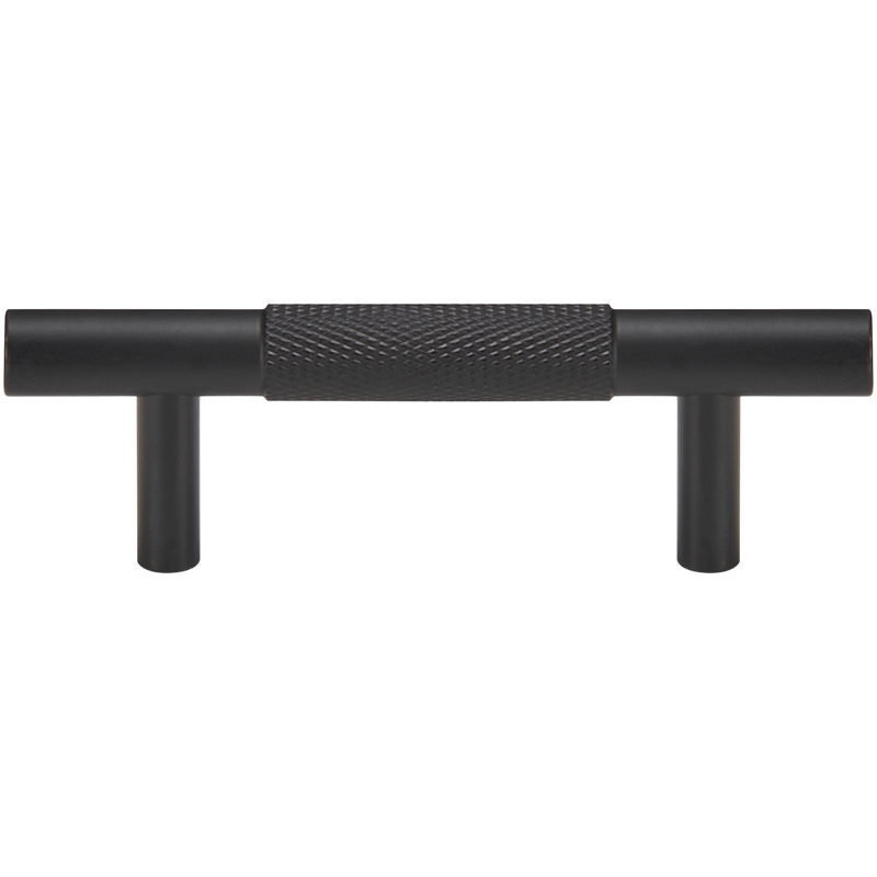 Acre & Clutton Westbrook Knurled Solid Brass Cabinet Handle, 96mm Center-to-Center, 130mm Overall, Matt Black