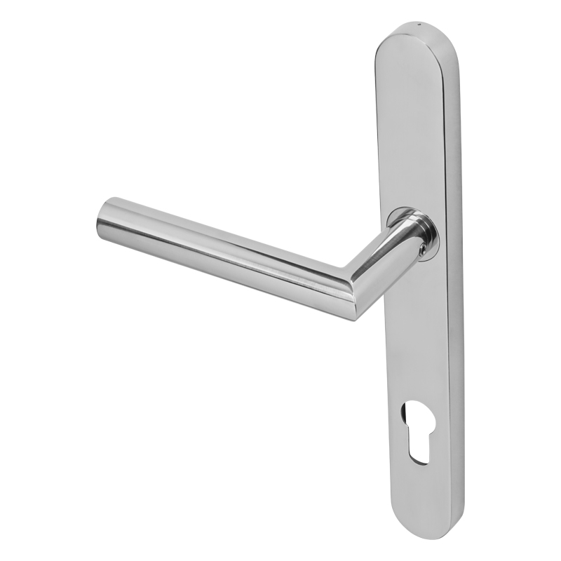 BLU, Mitre Lever Door Handle, 125mm spindle & spring cassettes, 316 Polished Stainless Steel. KM078B-KIT-PSS