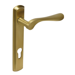 BLU, Regent Door Handle, 92mm Centres, Left Hand, 68mm Door Thickness, 36 x 205 x 10.5mm, 316 Stainless Steel, PVD Satin Brass Finish REG090B-LH-PSB