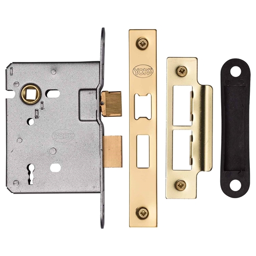 York YKSL33N-PB New 3 Lever Sash Lock 76mm Pb Polished Brass