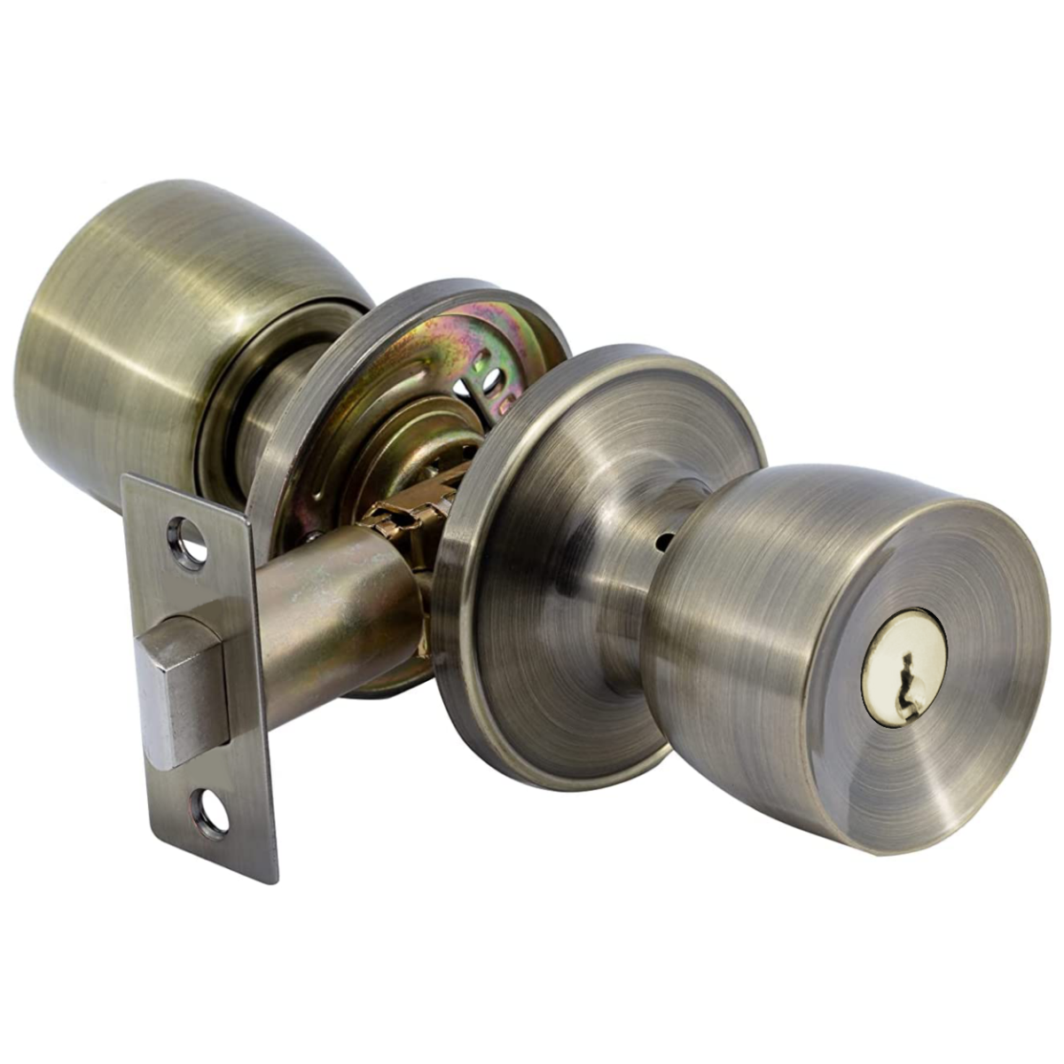 YALE YKS-ENT Tulip Design Entrance Knob Sets, with Turn Snib and Key Locking Mechanism - Antique Brass