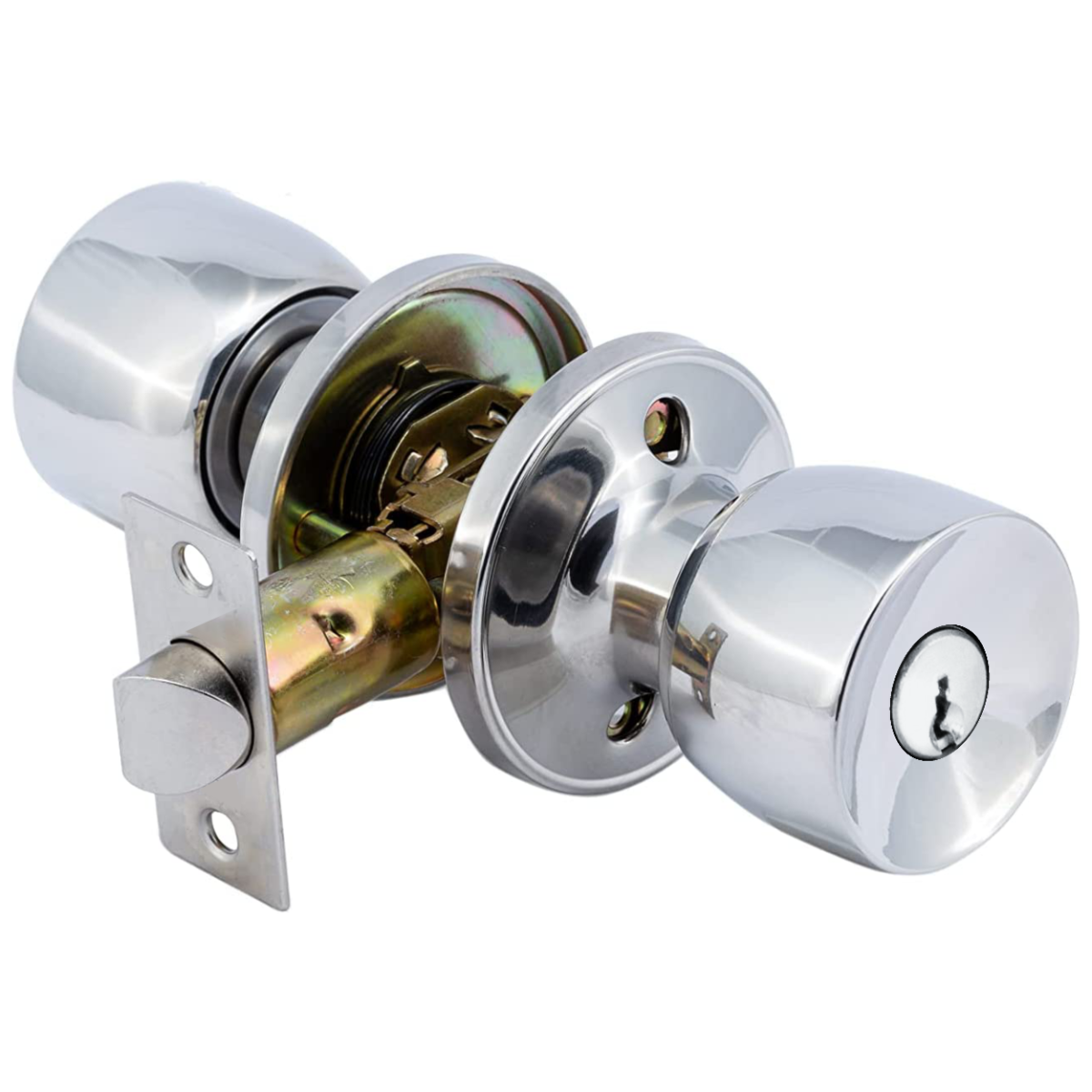 YALE YKS-ENT Tulip Design Entrance Knob Set, with Turn Snib and Key Locking Mechanism - Polished Chrome
