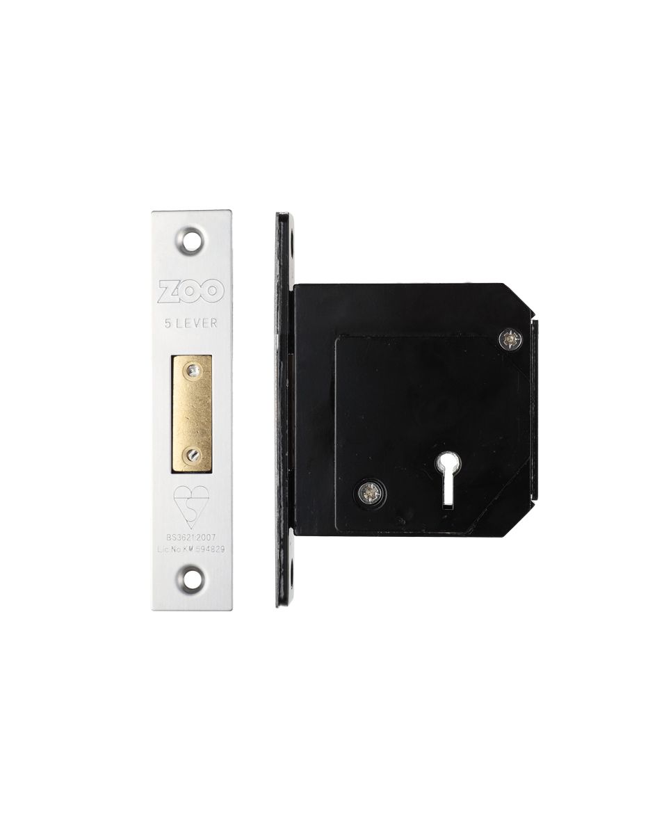 Zoo Hardware ZBSCD80SSKA British Standard 5 Lever Deadlock - 80mm c/w Esc - Keyed Alike - Chubb Retro Fit 3G114 Satin Stainless
