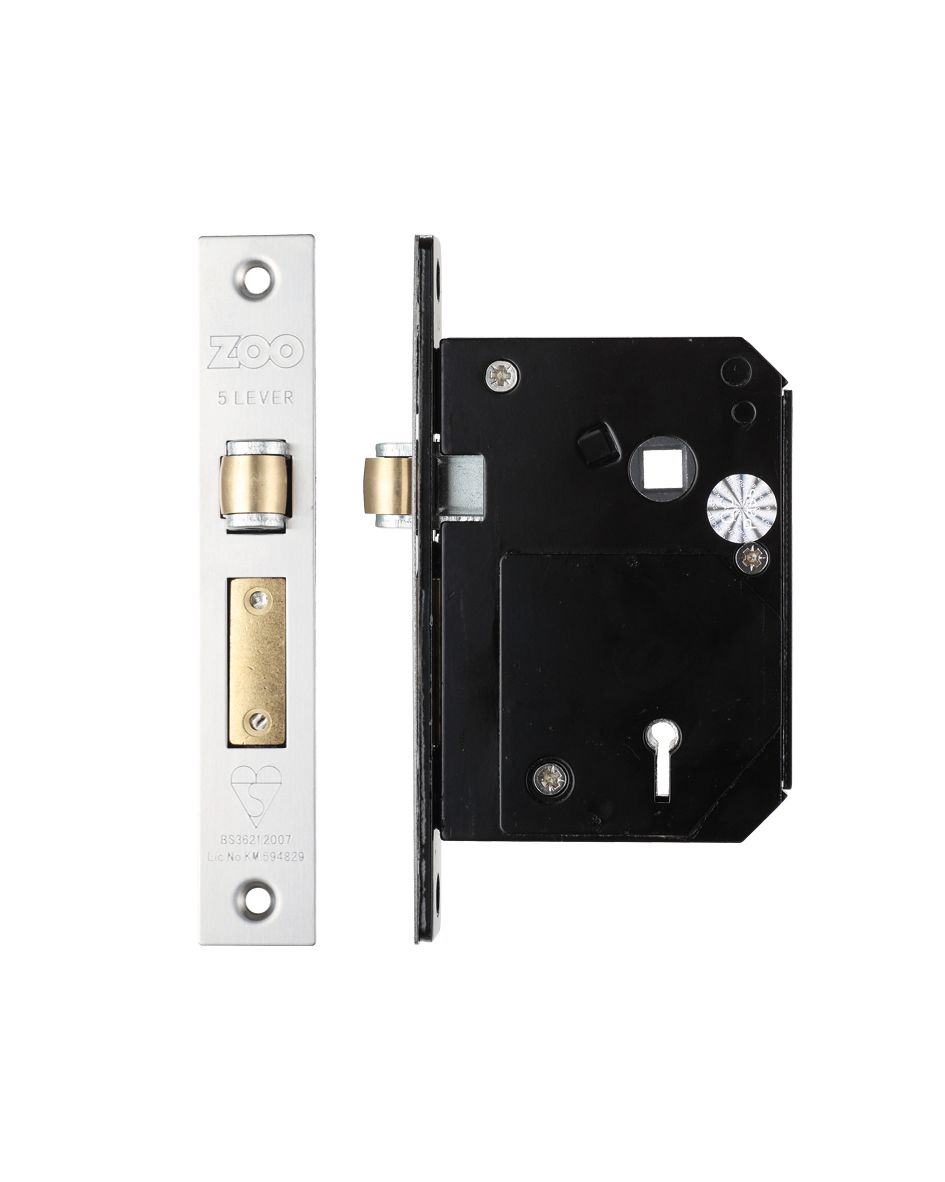 Zoo Hardware ZBSCS80SSKA British Standard 5 Lever Roller Sashlock - 80mm - Keyed Alike - Chubb Retro Fit 3K74 Satin Stainless