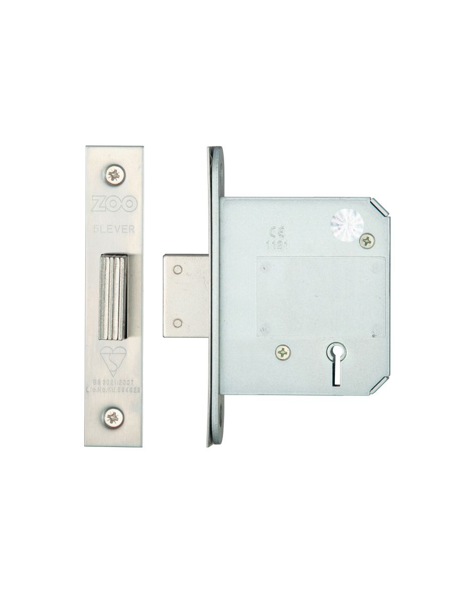 Zoo Hardware ZBSD76SSKA25 British Standard 5 Lever Deadlock - 76mm - Keyed Alike Satin Stainless