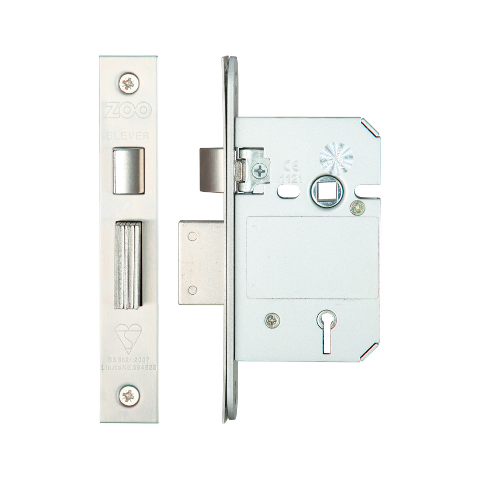 Zoo Hardware ZBSS64SSKA25 British Standard 5 Lever Sashlock - 64mm - Keyed Alike Satin Stainless