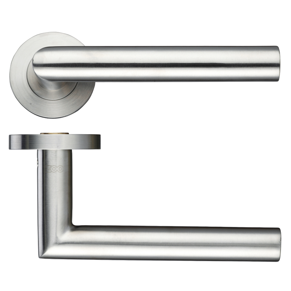 Zoo Hardware ZCS010SS 19mm Mitred Lever Door Handle - Push On Rose - Grade 304 Satin Stainless