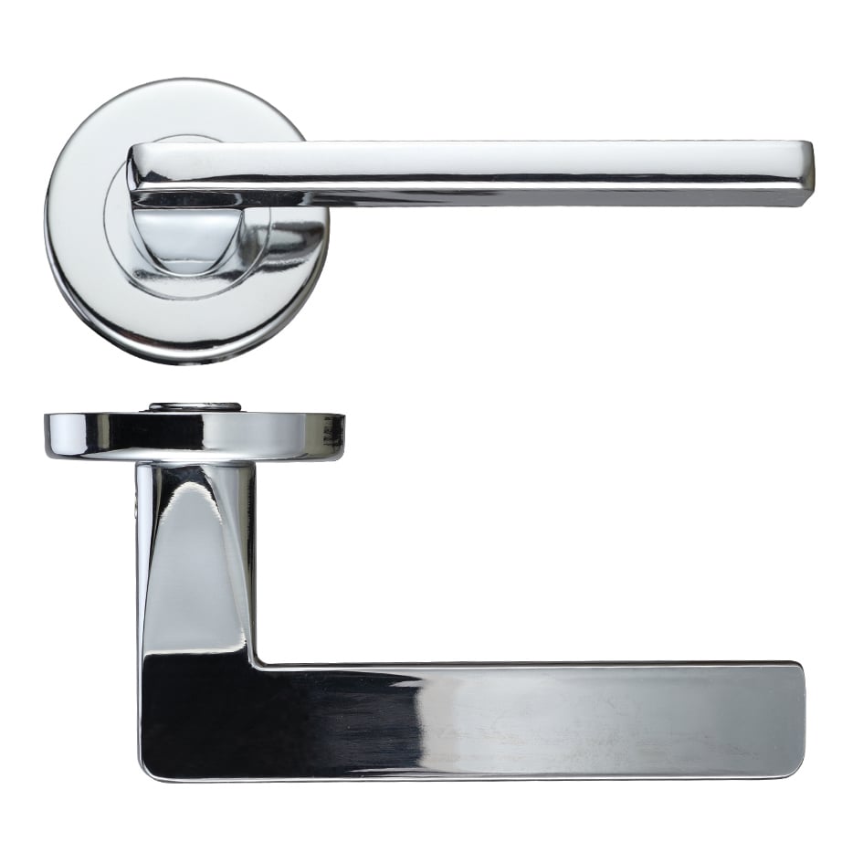 Zoo Hardware ZCZ010CP Leon Lever Door Handle - Push On Rose -115mm x 65mm Polished Chrome