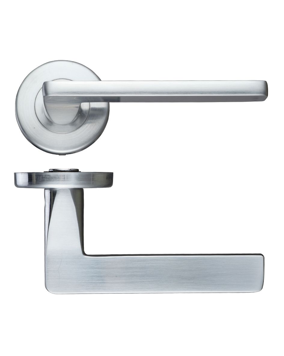 Zoo Hardware ZCZ010SC Leon Lever Door Handle - Push On Rose -115mm x 65mm Satin Chrome