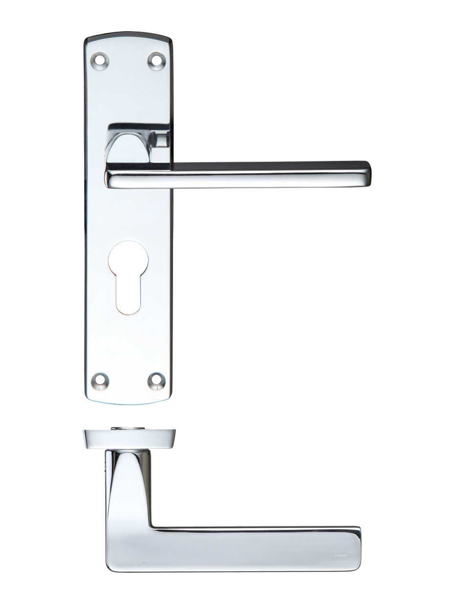 Zoo Hardware ZCZ011EPCP Leon Lever Euro Lock (47.5mm c/c) On Backplate Polished Chrome