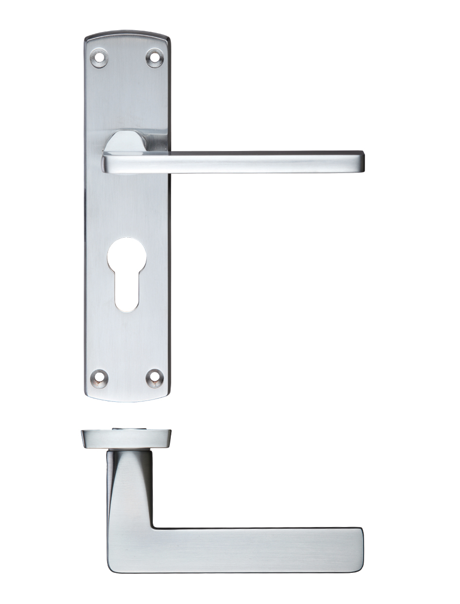 Zoo Hardware ZCZ011EPSC Leon Lever Euro Lock (47.5mm c/c) On Backplate Satin Chrome