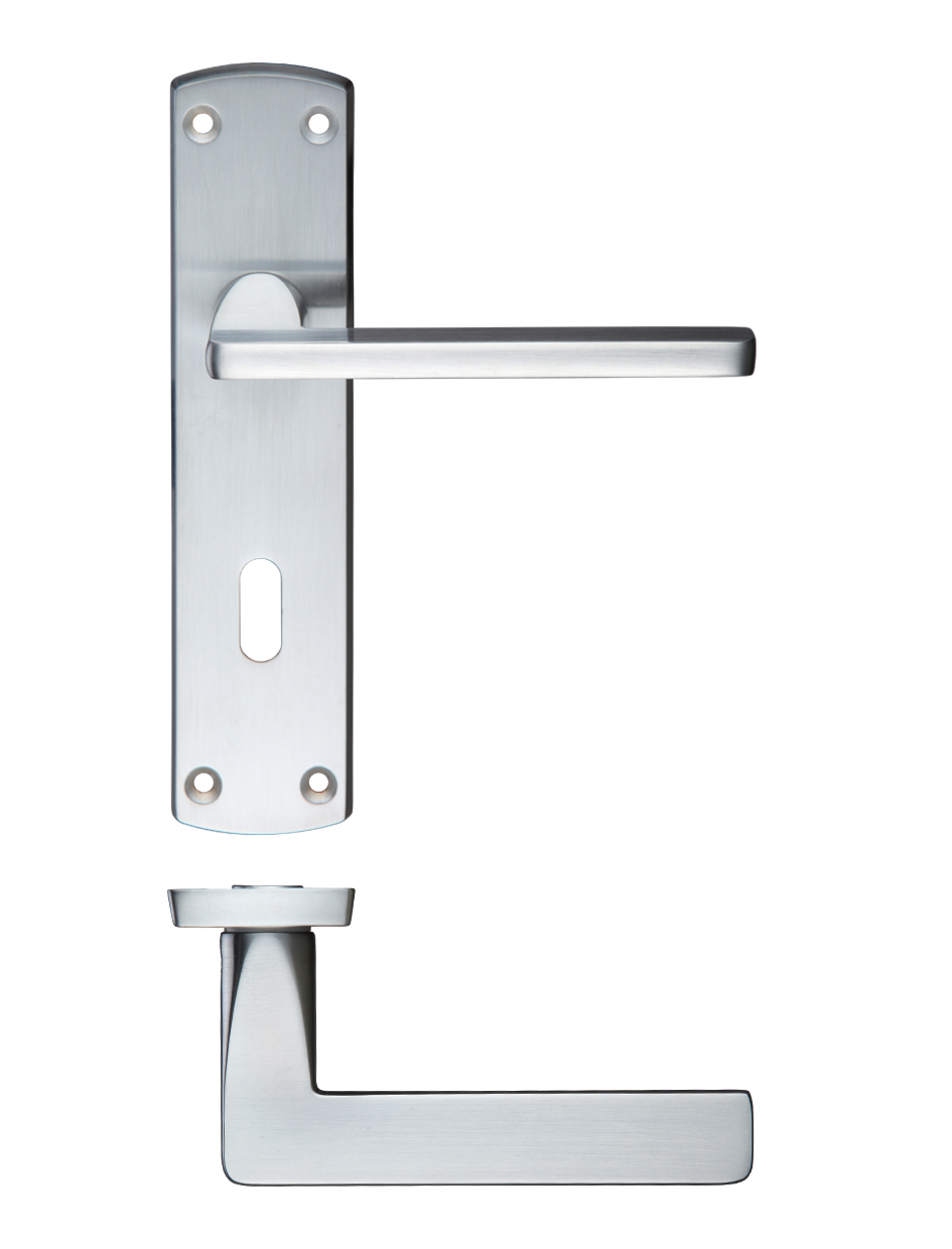Zoo Hardware ZCZ011SC Leon Lever Lock (57mm c/c) On Backplate 170mm x 40mm Satin Chrome