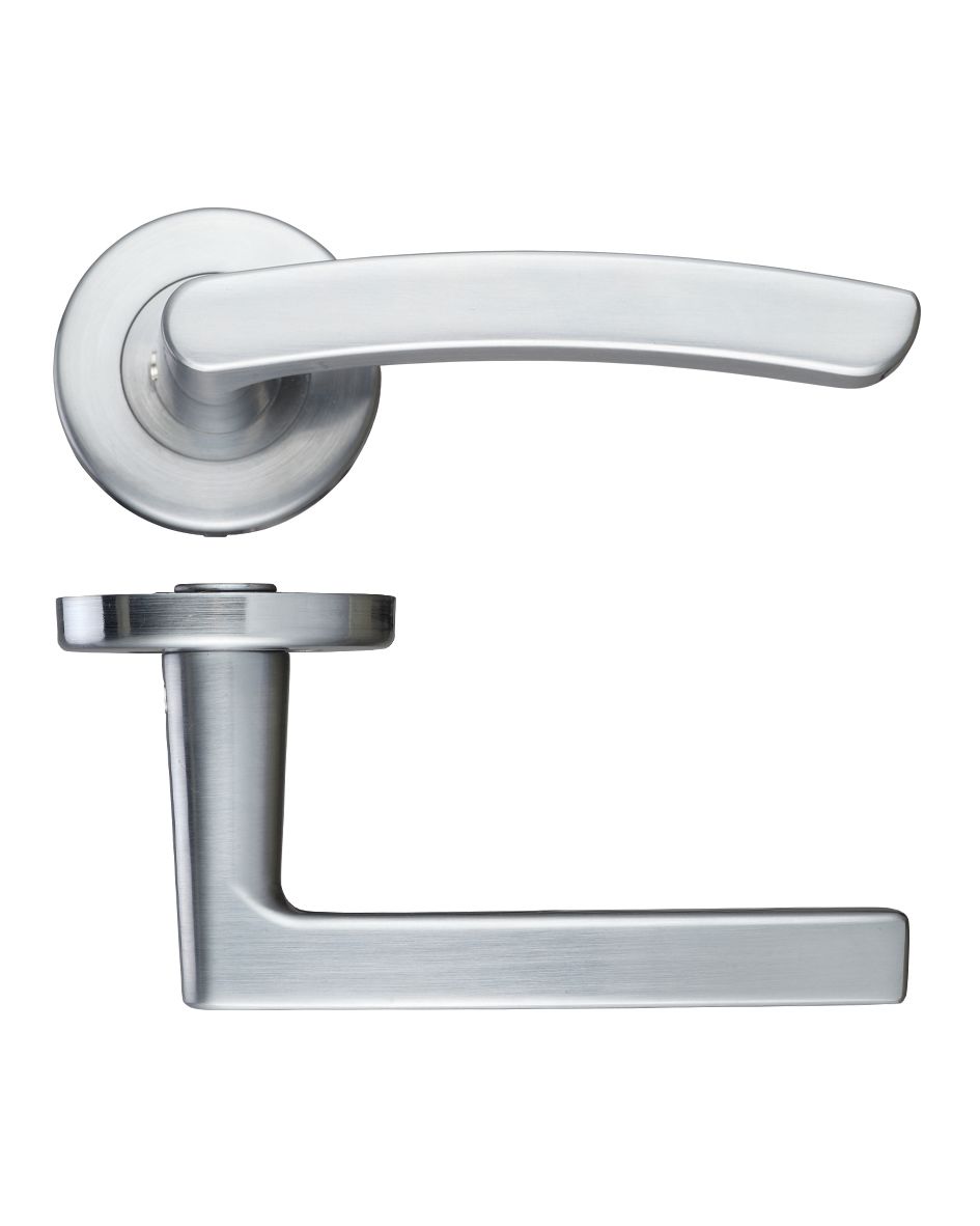 Zoo Hardware ZCZ020SC Santiago Lever Door Handle - Push On Rose -115mm x 65mm Satin Chrome