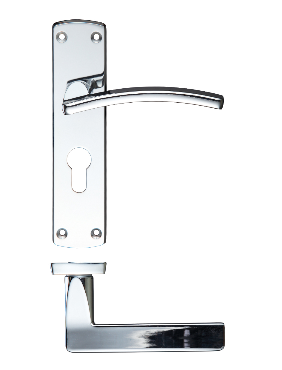 Zoo Hardware ZCZ031EPCP Toledo Lever Euro Lock (47.55 c/c) On Backplate 170x40mm Polished Chrome