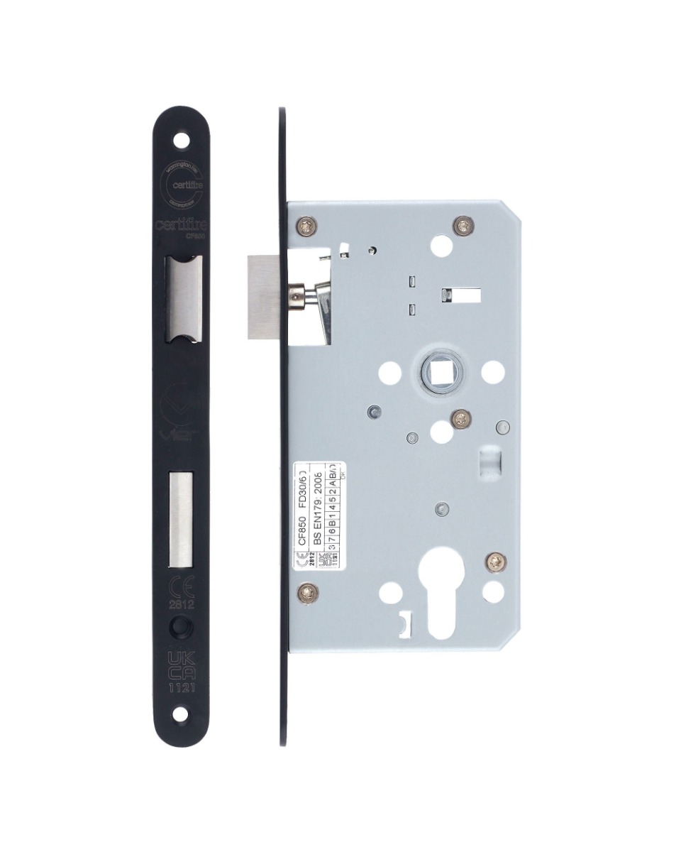 Zoo Hardware Mortice Escape Sashlock - 72mm Centres, 60mm Backset - Radius Forend, Powder Coated Black  ZDL7260ESC-R-PCB