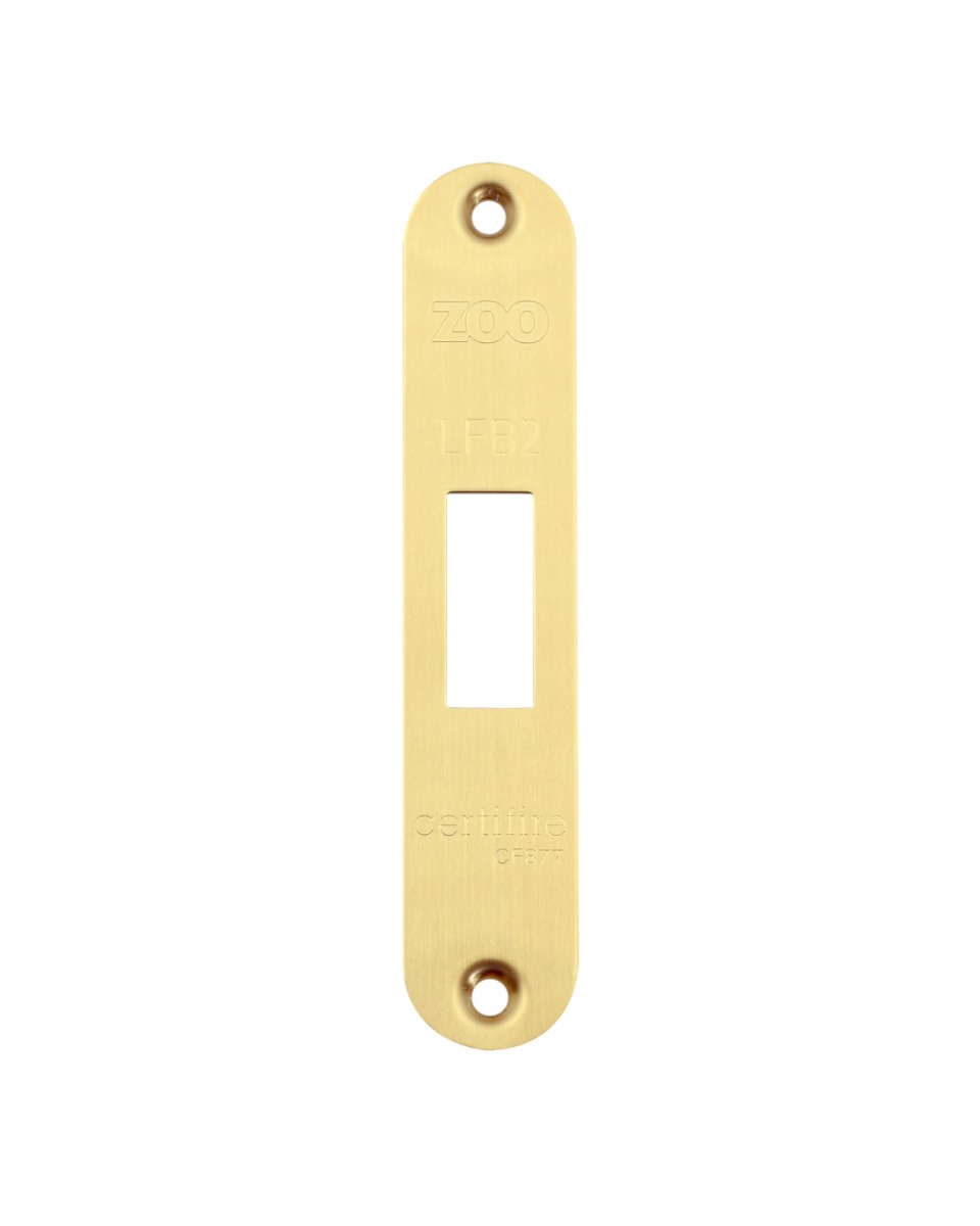 Zoo hardware Radius Forend, Strike and Escutcheon Pack For ZFB02 Fire Brigade Lock PVD Satin Brass ZFBAP02-R-PVDSB