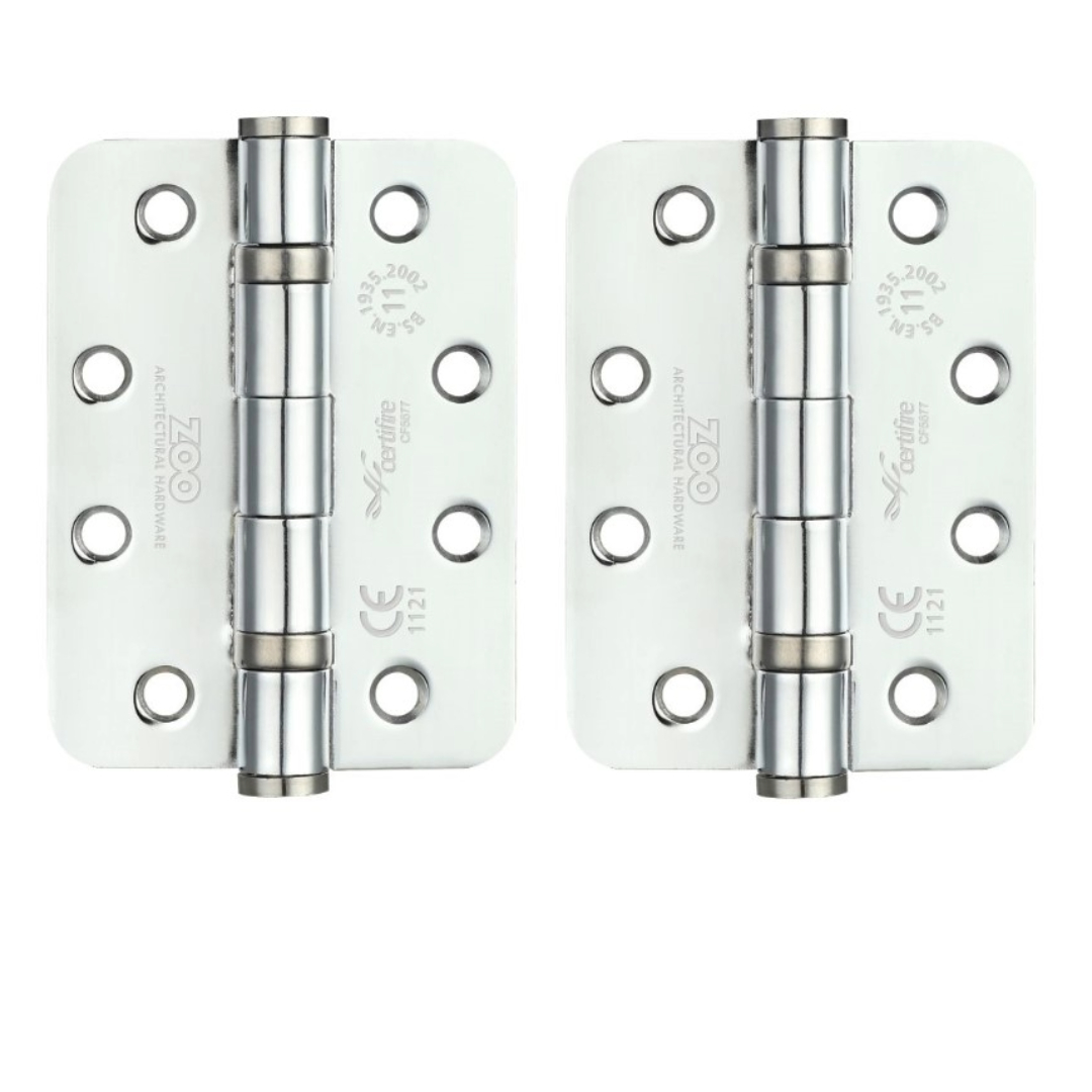 Zoo Hardware ZHS43RCP Ball Bearing Hinge - Steel 102 x 76 x 3mm - Radius Polished Chrome