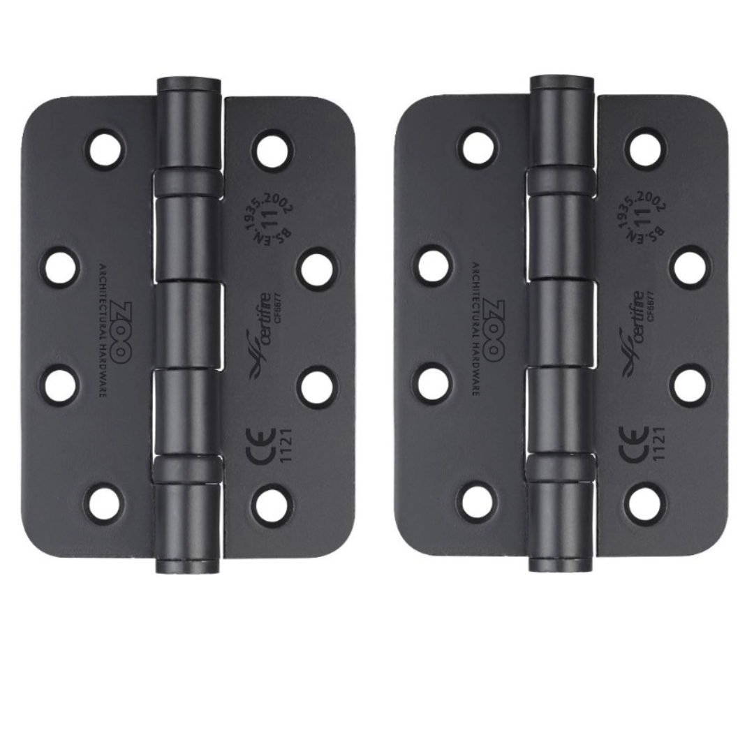 Zoo Hardware ZHS43RPCB Ball Bearing Hinge - Steel 102 x 76 x 3mm - Radius Powder Coat Black