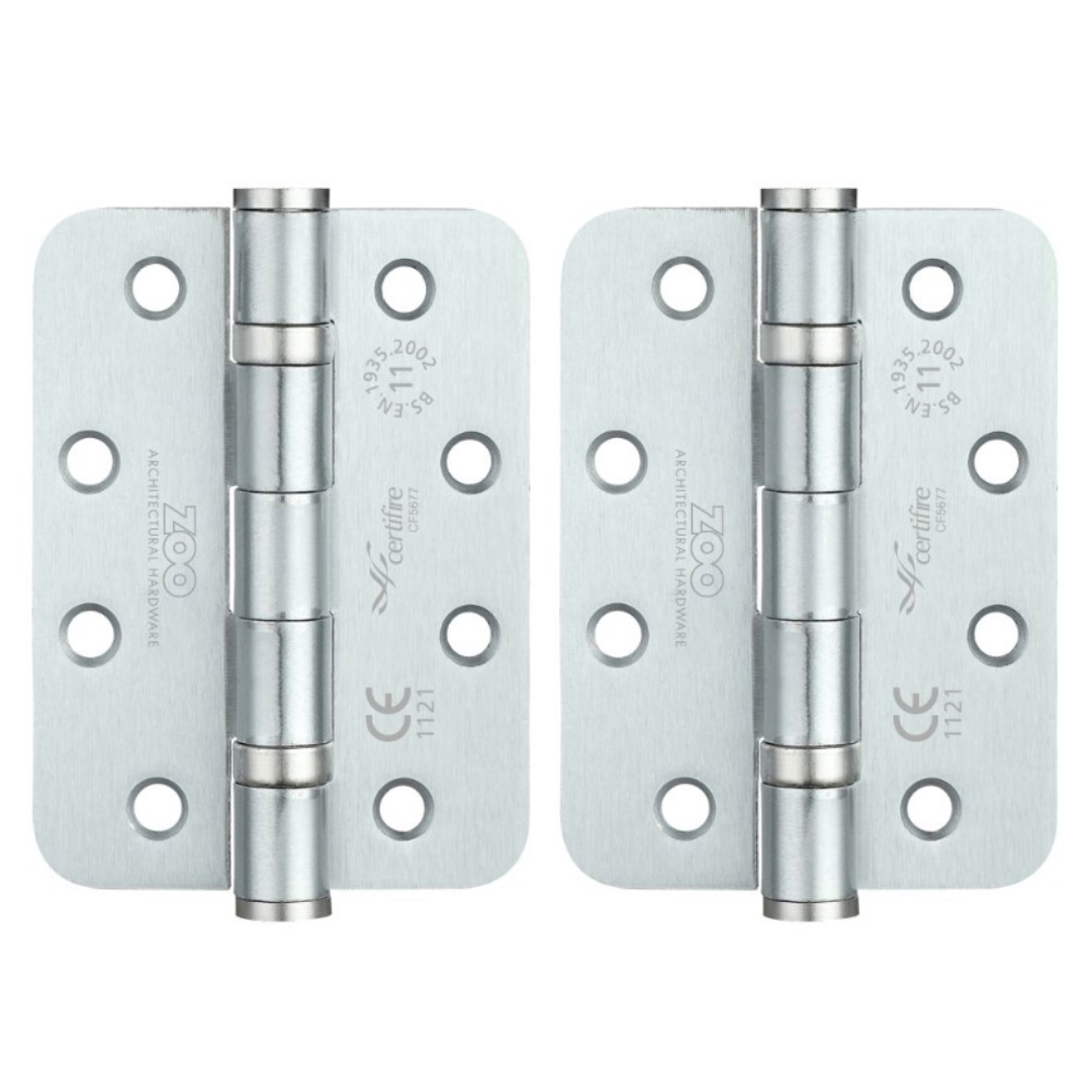 Zoo Hardware ZHS43RSC Ball Bearing Hinge - Steel 102 x 76 x 3mm - Radius Satin Chrome