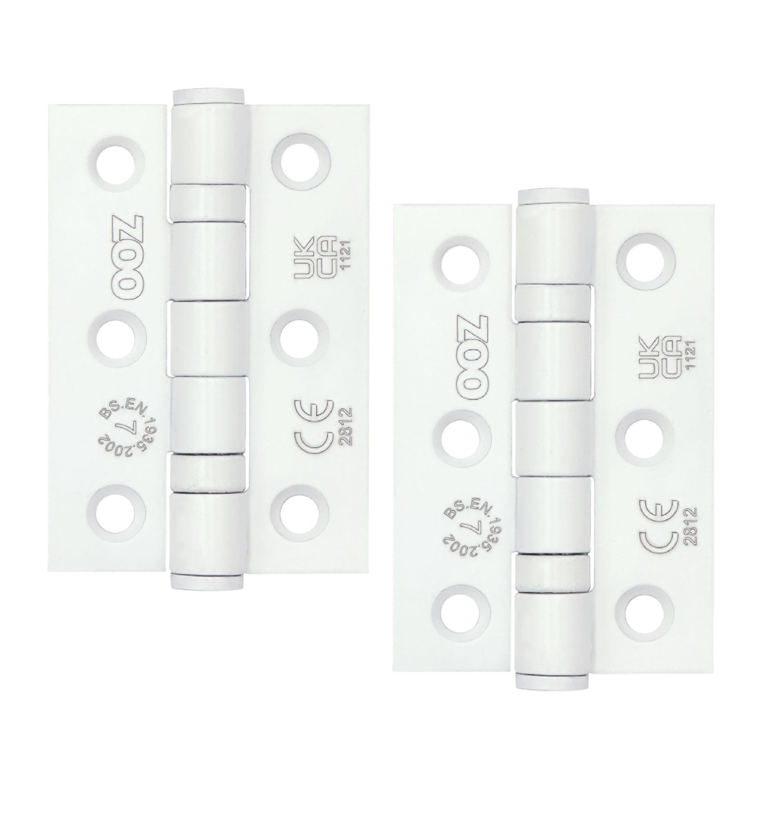 Zoo Hardware Door Hinges Stainless Steel Ball Bearing Grade 7 Certifire UKCA/CE 76mm Powder Coat White