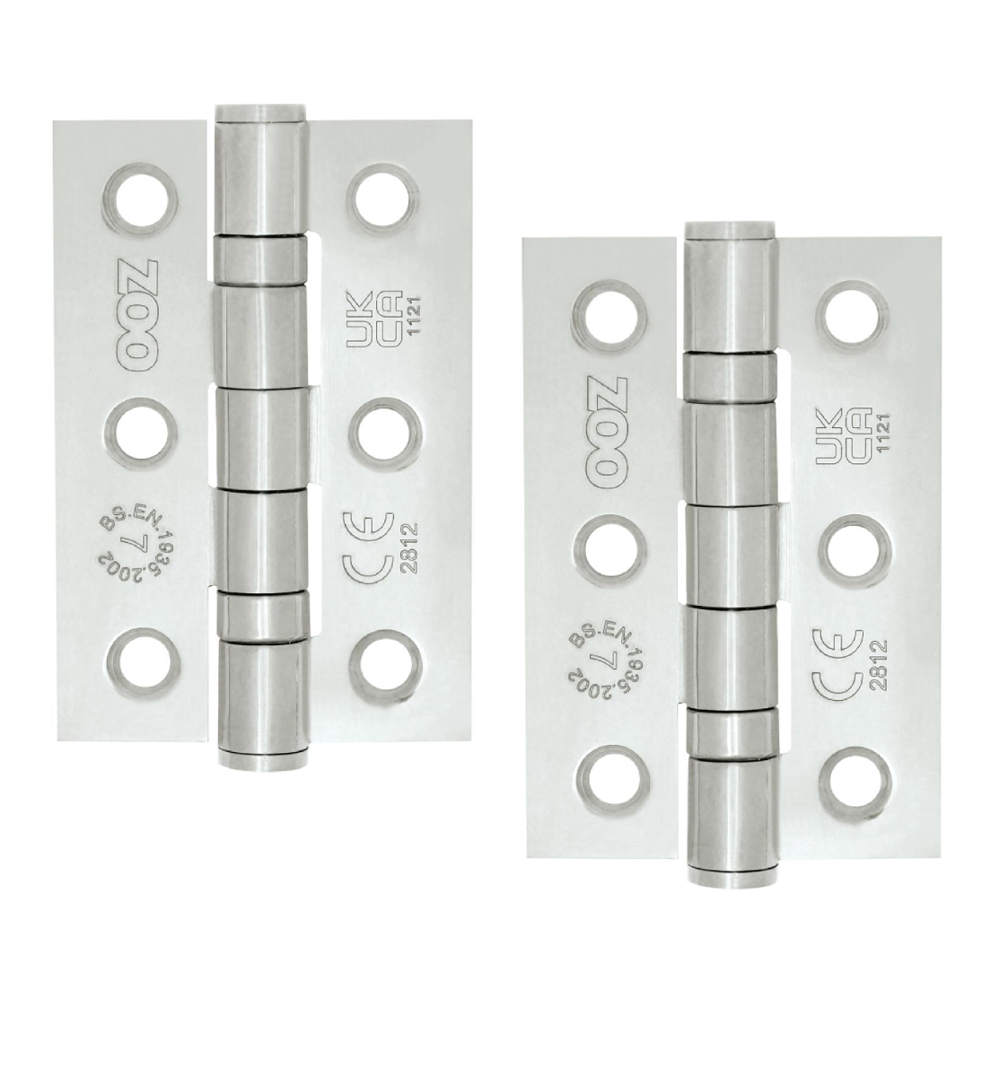 Zoo Hardware Door Hinges Stainless Steel Ball Bearing Grade 7 Certifire UKCA/CE 76mm Polished Stainless Steel