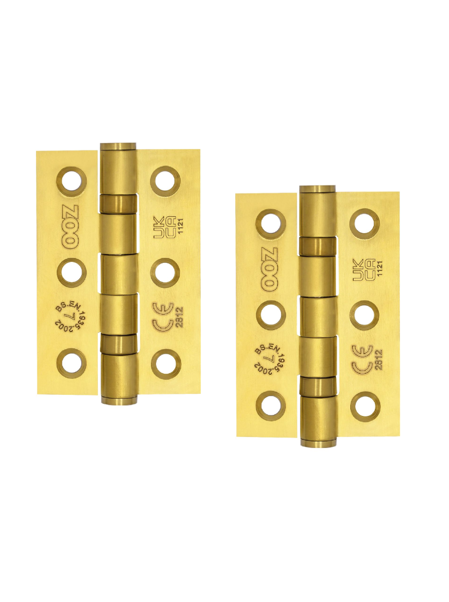 Zoo Hardware ZHSS232-FSB Hinges - Ball Bearing 76mm x 50mm x 2mm Square Corner - Favo Satin Brass